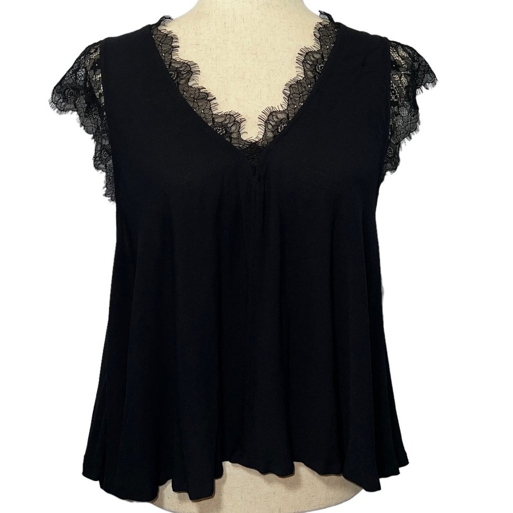 Free People Black Lace Swing Hem Crop Tunic Top Size XS